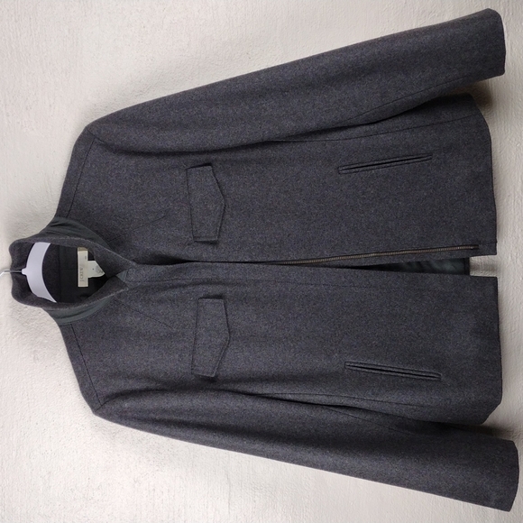 J. Crew Dark Gray Wool Blend Snap Collar Funnel Neck Long Sleeve Zip Up Coat - Picture 8 of 10